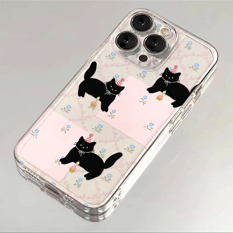 ins花朵小黑猫iPhone15/14手机壳13卡通1211苹果OPPO华为VIVO小米