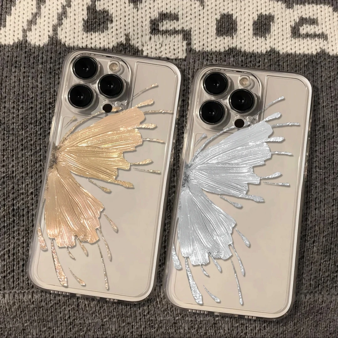 ins金银蝴蝶苹果14promax手机壳iPhone15/13高级感12女款11个性xr
