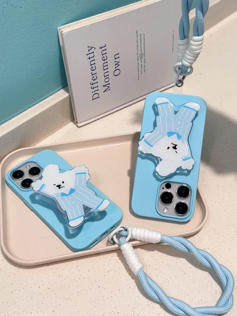 夏屿乐奶蓝小狗支架适用iPhone15promax苹果14手机壳13/11手绳12
