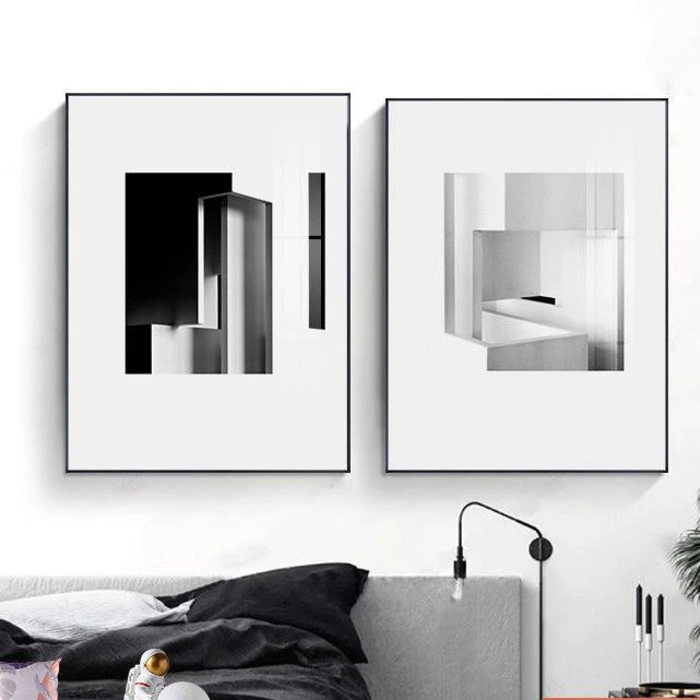 现代黑白几何立体装饰画办公室书房墙面挂画客厅性冷淡风小众壁画