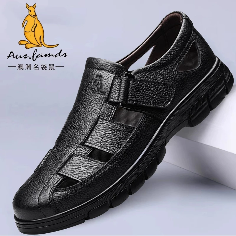 澳洲名袋鼠夏季男士鞋子透气潮流凉拖鞋包头爸爸鞋沙滩洞洞鞋