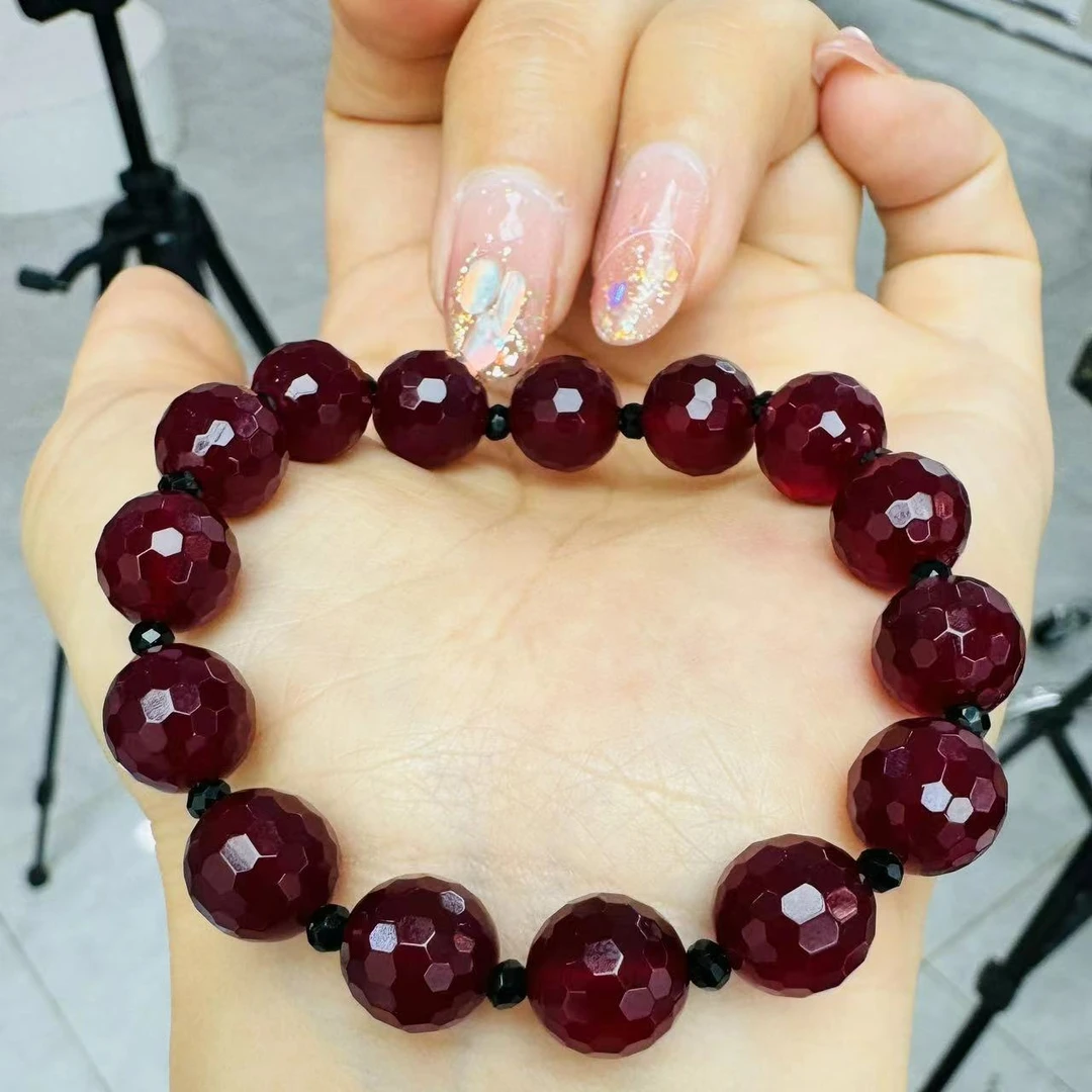 玛瑙玉髓卡单圈酒红色手链