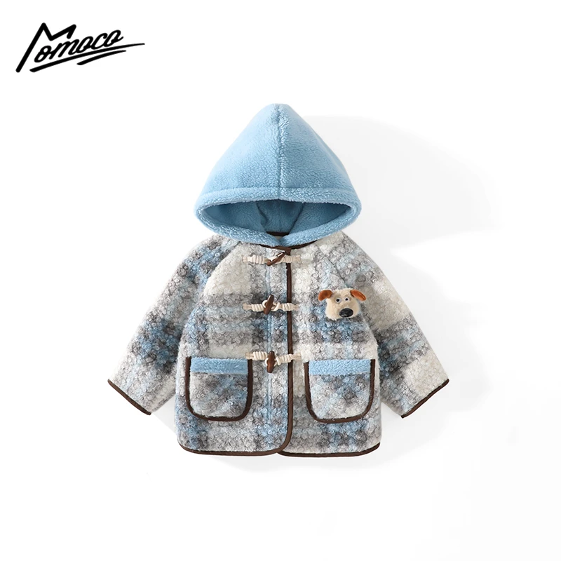 MOMOCO冬季新款男童时尚可爱小狗格子毛毛外套75430107118