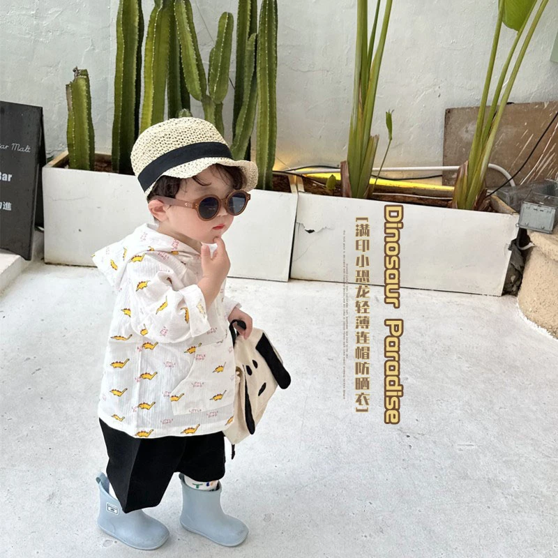 阿小轩2025春夏新款（小恐龙}连帽套头外套宝宝夏季防晒衣空调衫