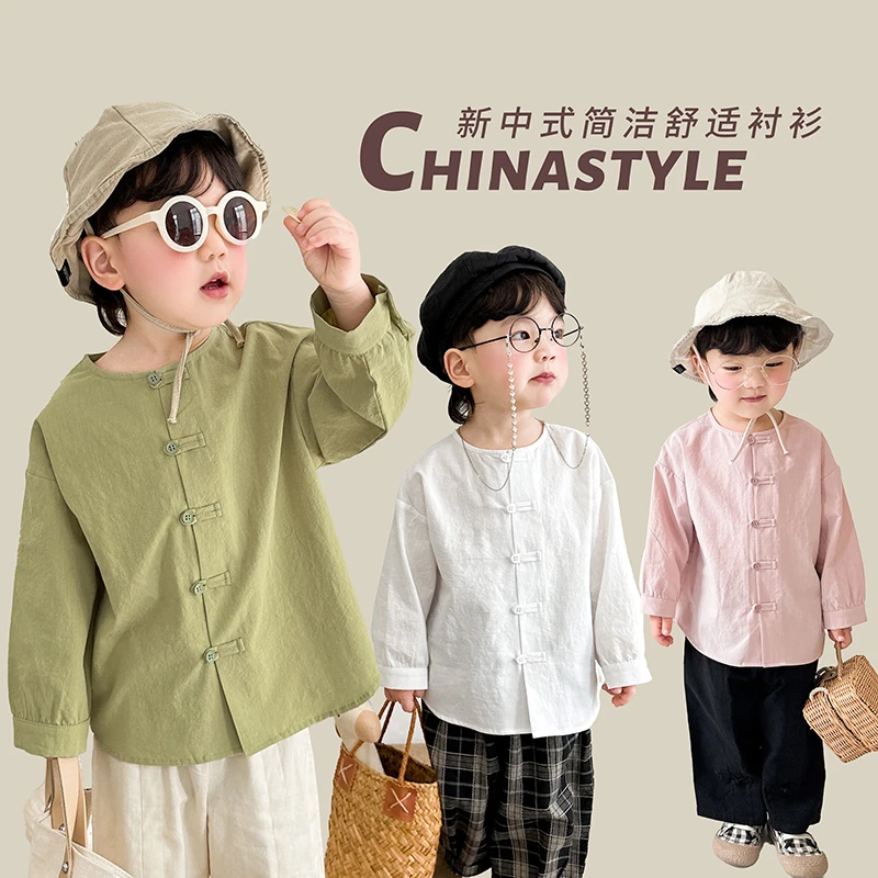 阿小轩[兰亭序]2025春装新款新中式长袖衬衫外套儿童国风上衣衬衣