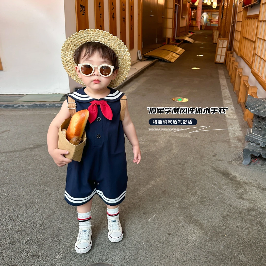阿小轩2023夏季新品男童【宫崎骏的夏天】学院风无袖连体衣宝宝装