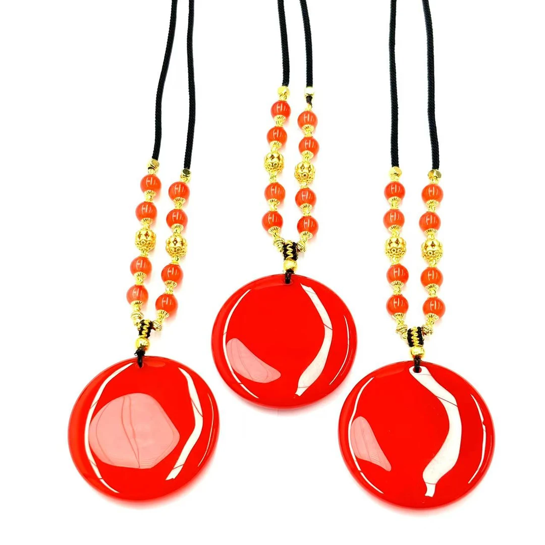 【符老板】y2477-国风设计红景玛瑙无事圆牌-赠礼盒-多样性只发一件