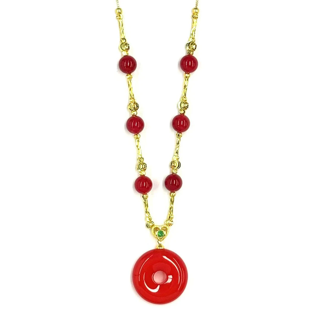 【符老板w】x681-国风设计款红景玛瑙平安扣项链-赠礼盒