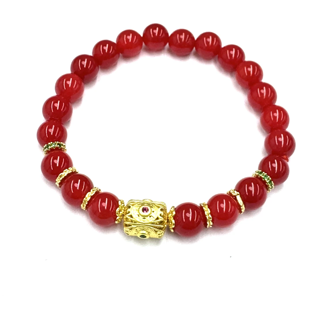 【符老板w】s1383-复古设计款红景玛瑙圆珠手串-赠礼盒