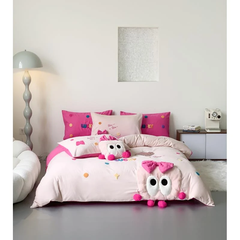 桃子  萌宠全棉长绒棉120支刺绣三件套四件套高端设计师款可爱