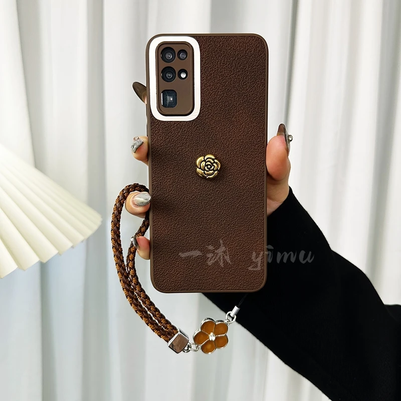 适用荣耀30手机壳新款honor30套30pro+复古花朵时尚腕带女款挂绳p