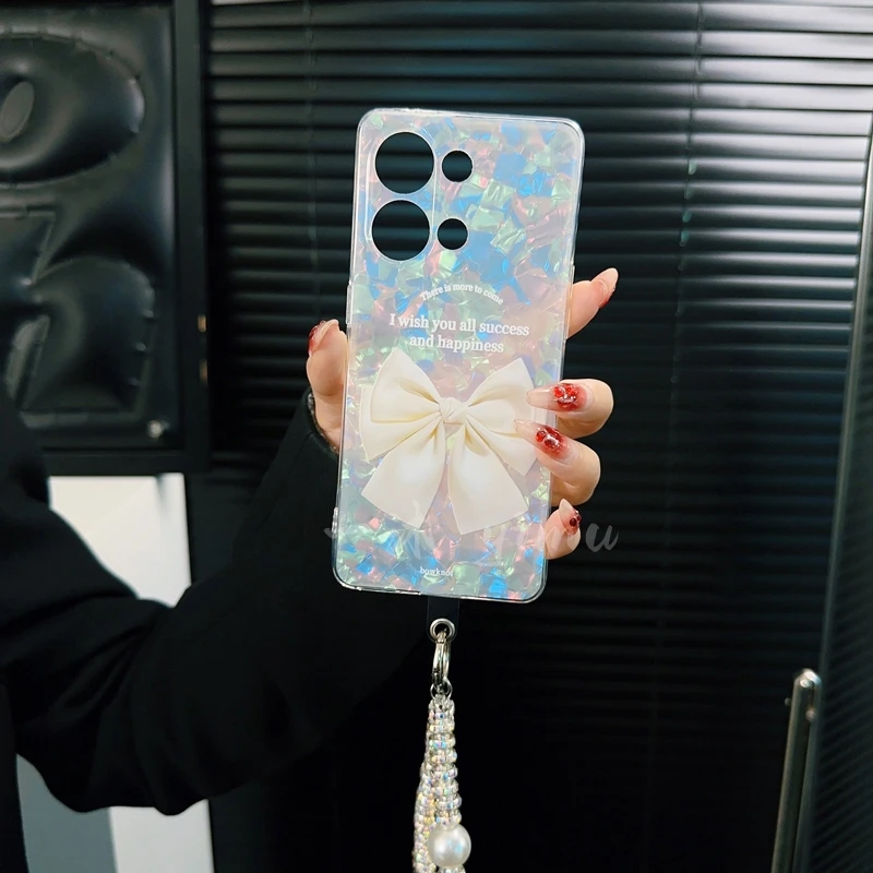 适用opporeno9手机壳新款reno9pro套oppo贝壳纹白色蝴蝶结ins女款