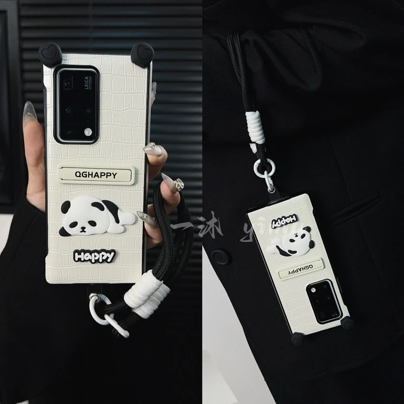适用华为matex2手机壳新款matex2套huawei皮纹可爱熊猫支架小众女