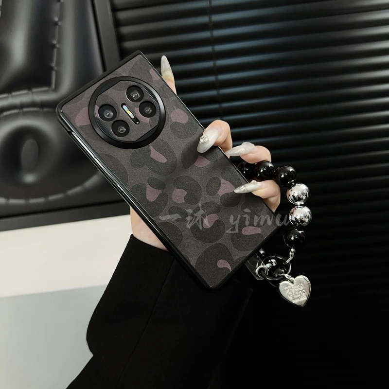 适用华为matex5手机壳新款x5典藏套matex3皮质高级感粉色豹纹少女