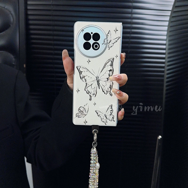 适用vivoxfold2手机壳新款xfold2套vivo简约线条蝴蝶皮质爱心女款