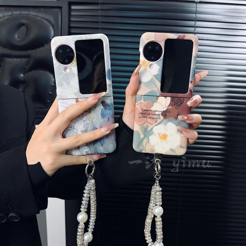 适用oppofindn3flip手机壳新款n3flip套oppo复古清冷油画花朵女款