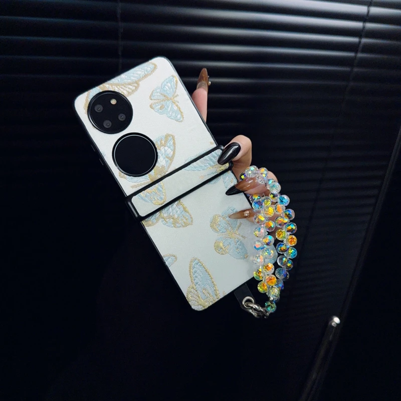 适用华为p50pocket手机壳新款pocket2套pockets蝴蝶国风布艺ins女