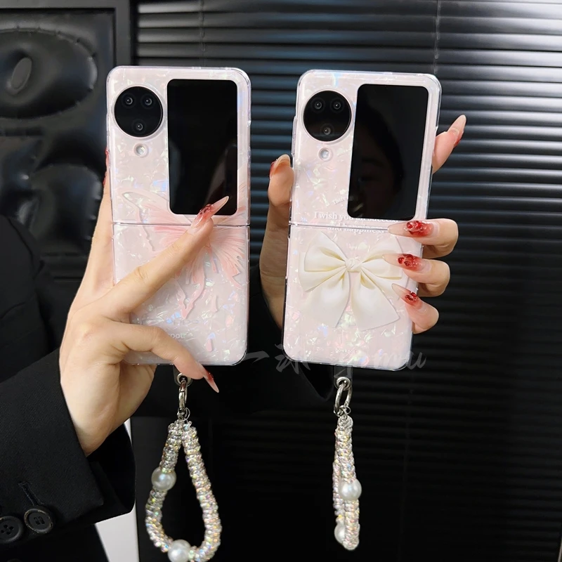 适用oppofindn3flip手机壳新款n3flip套oppo蝴蝶结贝壳纹女款挂绳