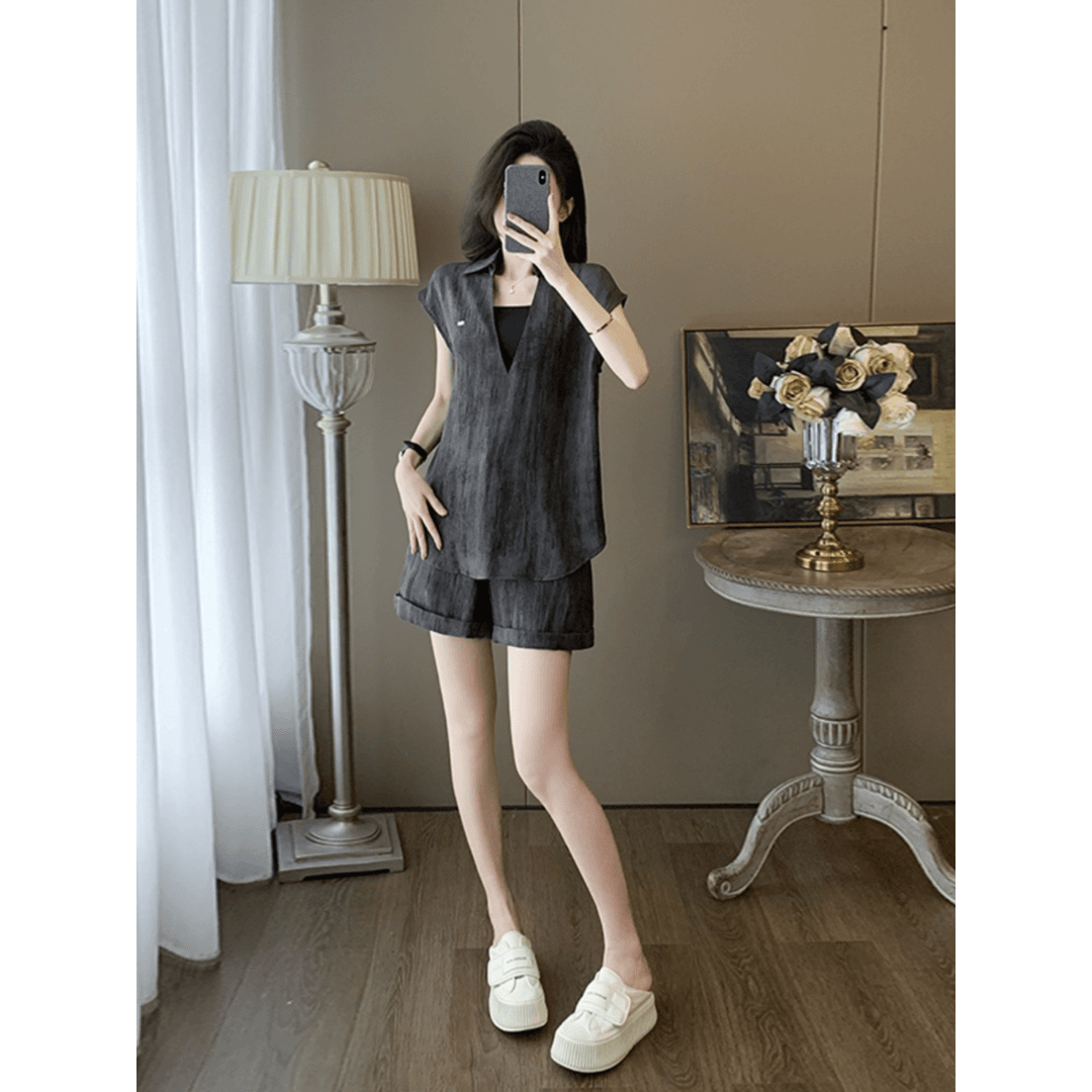 时尚套装女三件套休闲潮流短袖气质显瘦轻熟外穿薄款减龄设计感夏