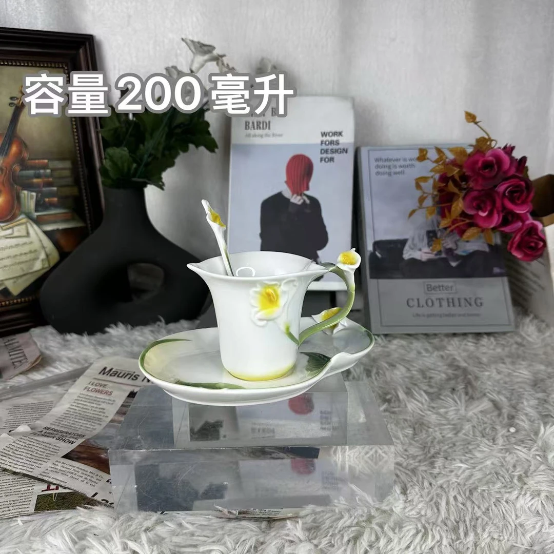 陶瓷新中式珐琅瓷马蹄莲咖啡杯