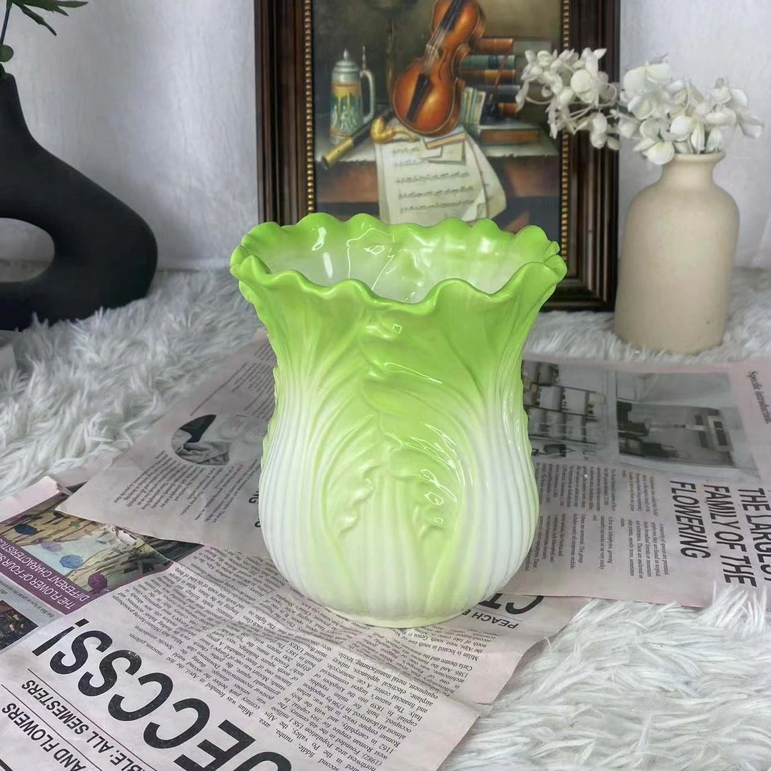 【玲珑专属】陶瓷中式珐琅瓷白菜花瓶摆件筷子筒精致实用带洞