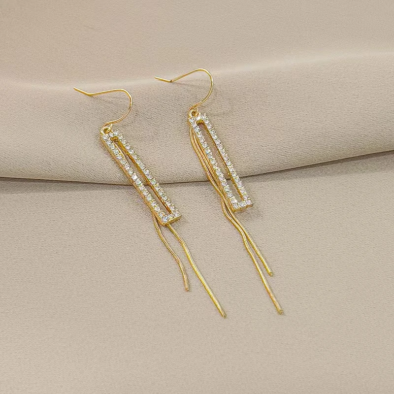 铜合金耳饰 小众设计感长款流苏几何个性气质简约轻奢耳环1532