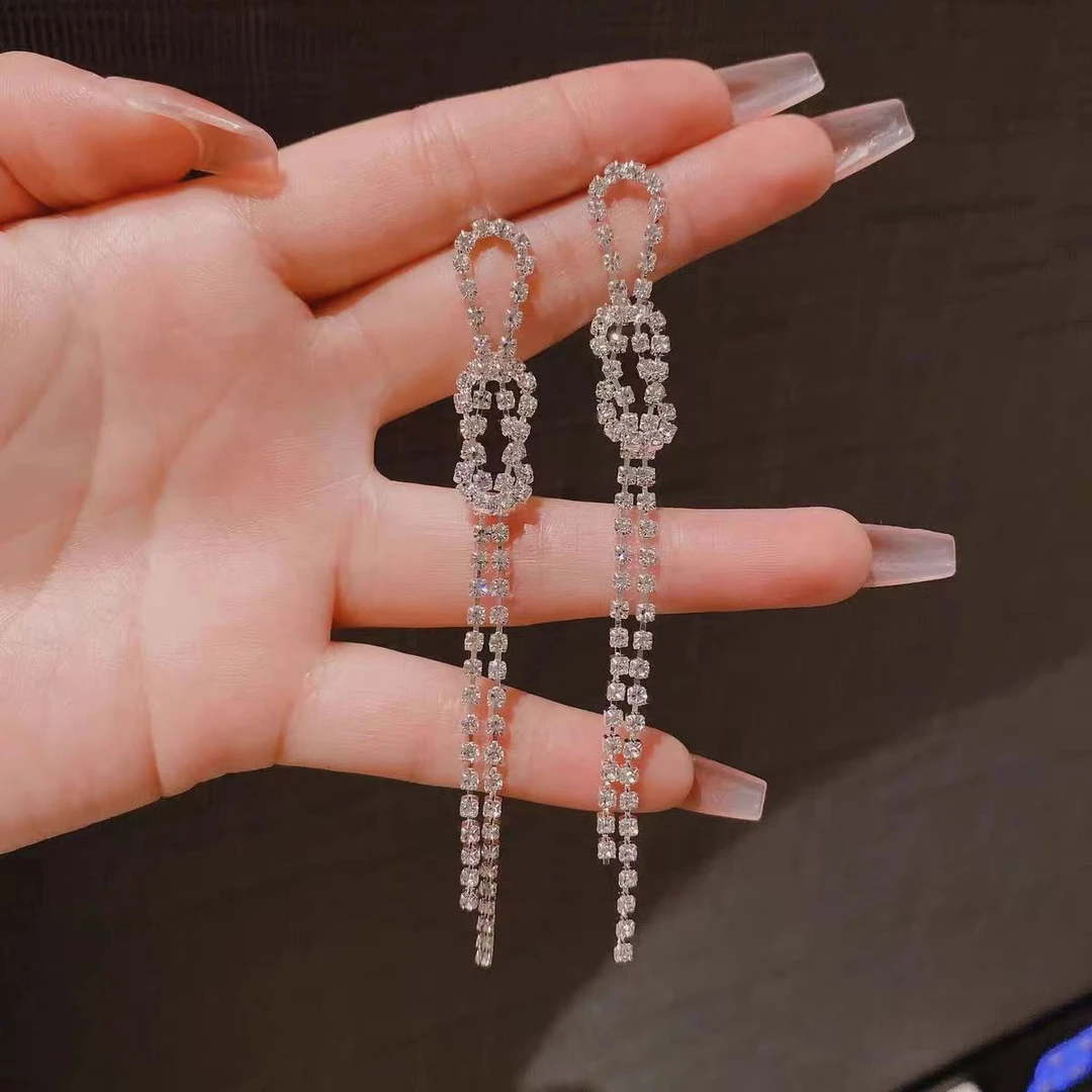 铜合金耳饰 长款流苏绳结耳钉轻奢时尚百搭简约设计款耳环2001