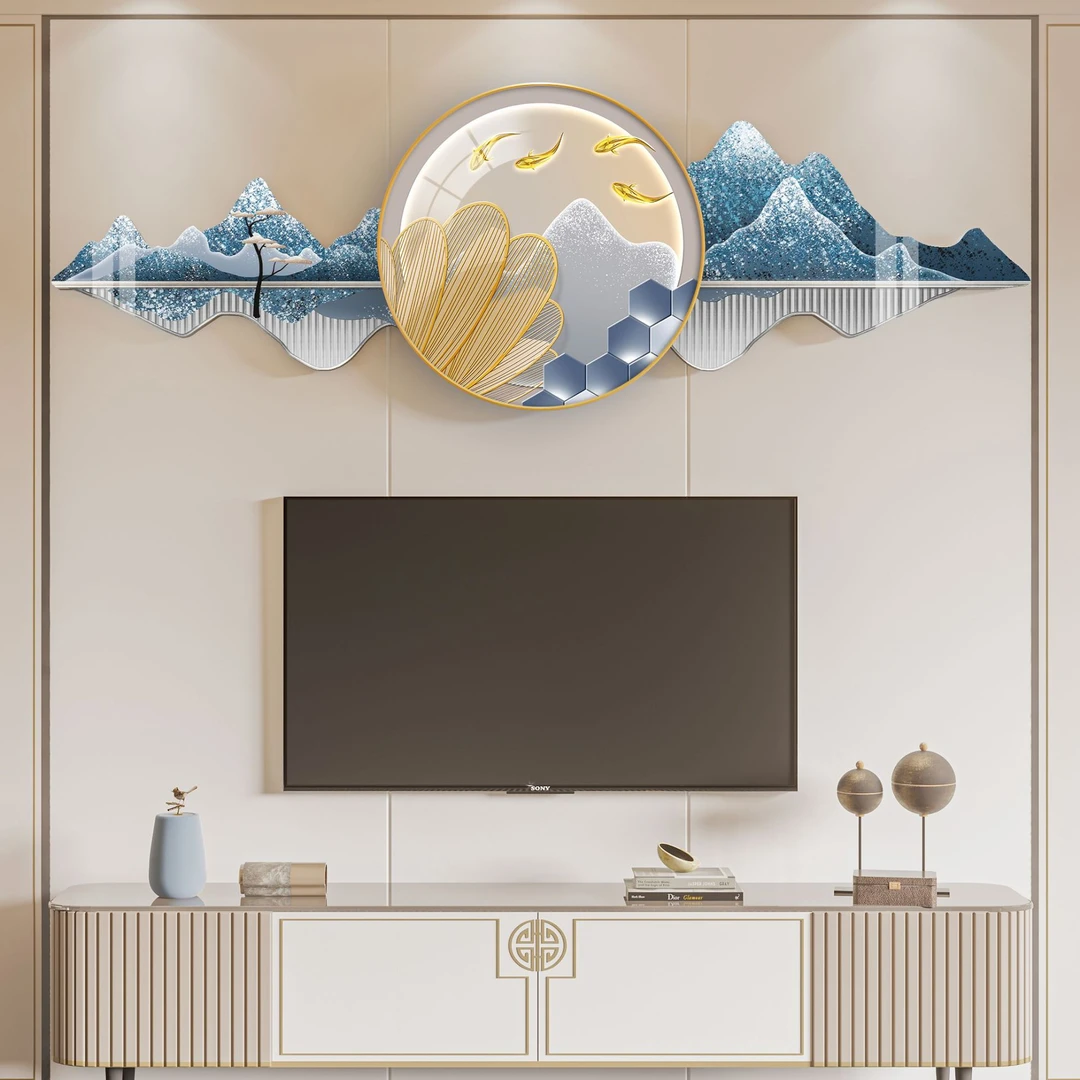 客厅电视墙装饰画山水画麋鹿沙发挂画新中式电视背景新款大厅墙画