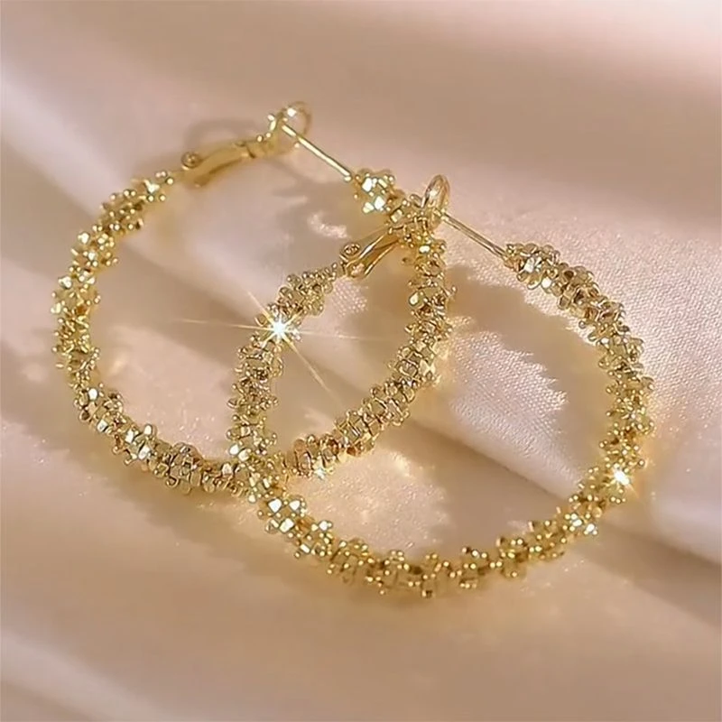 合金耳饰 2025年新款潮满天星大耳圈圆圈耳环女韩国时尚气质法式