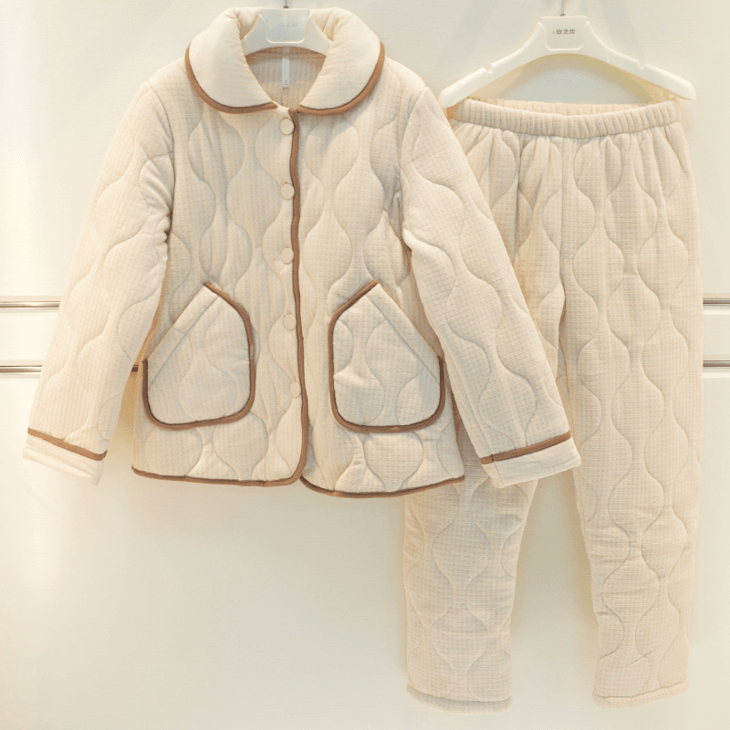 妮可雅睡衣2023冬季女士三层加厚夹棉简约清爽气质保暖棉袄家居服