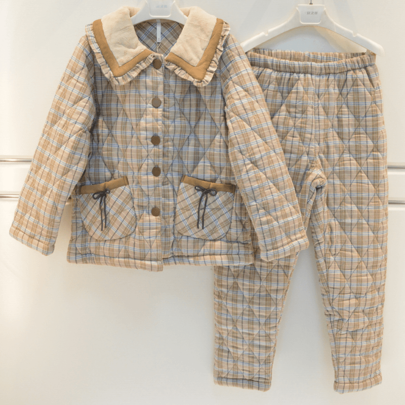 妮可雅睡衣2023冬季女梭织磨毛三层加厚夹棉小翻领甜美淑女家居服