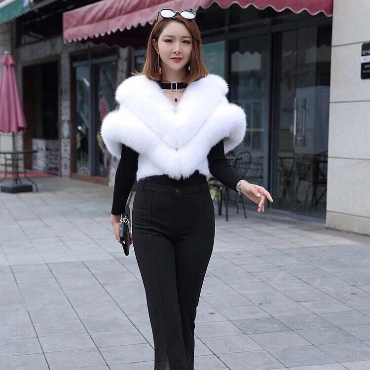 真毛水貂毛上衣服狐狸披肩进口獭兔坎肩显瘦女白外套皮毛衣服