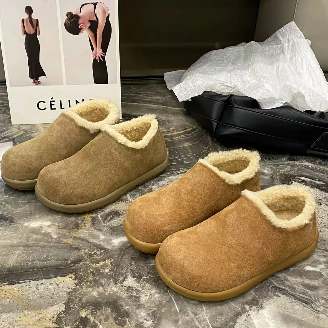 【猪猪家】小土豆勃肯鞋厚底毛毛鞋一脚蹬加绒雪地靴全包穆勒鞋