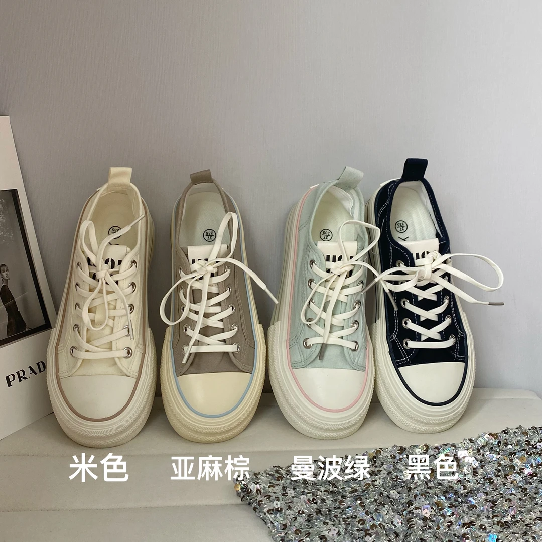 【猪猪家】薄款透气~2024新款夏季厚底增高休闲小白鞋女百搭帆布鞋