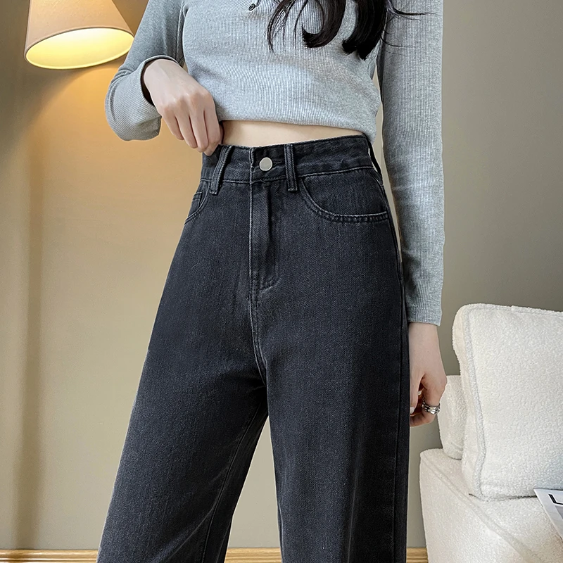 春秋季新款小个子女生牛仔裤高腰窄版阔腿裤直筒裤宽松显瘦九分裤