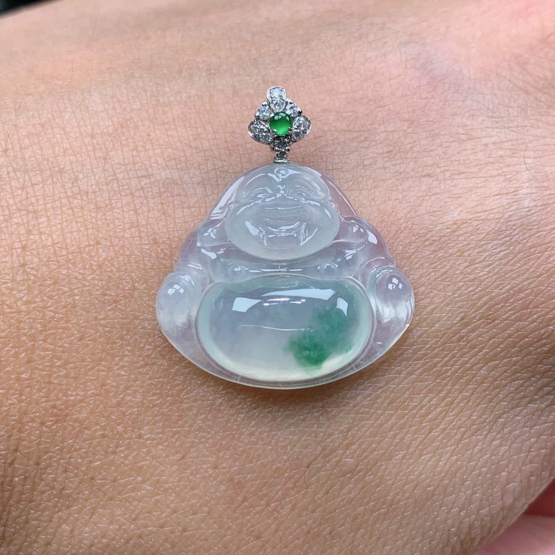 缅甸天然A货翡翠 18k金镶嵌佛公 尺寸20.6-23.6-5