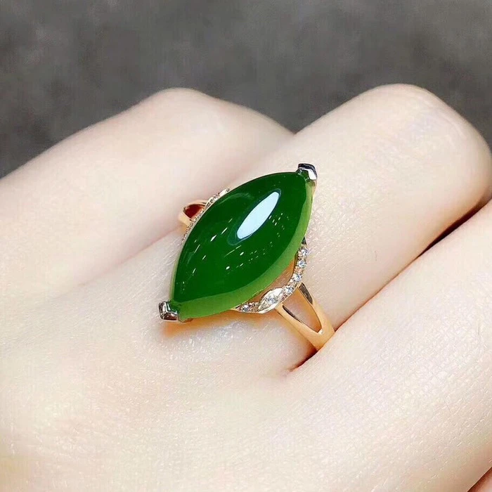 铜合金戒指 新品橄榄形绿气质开口戒指女金色手饰品久不掉色
