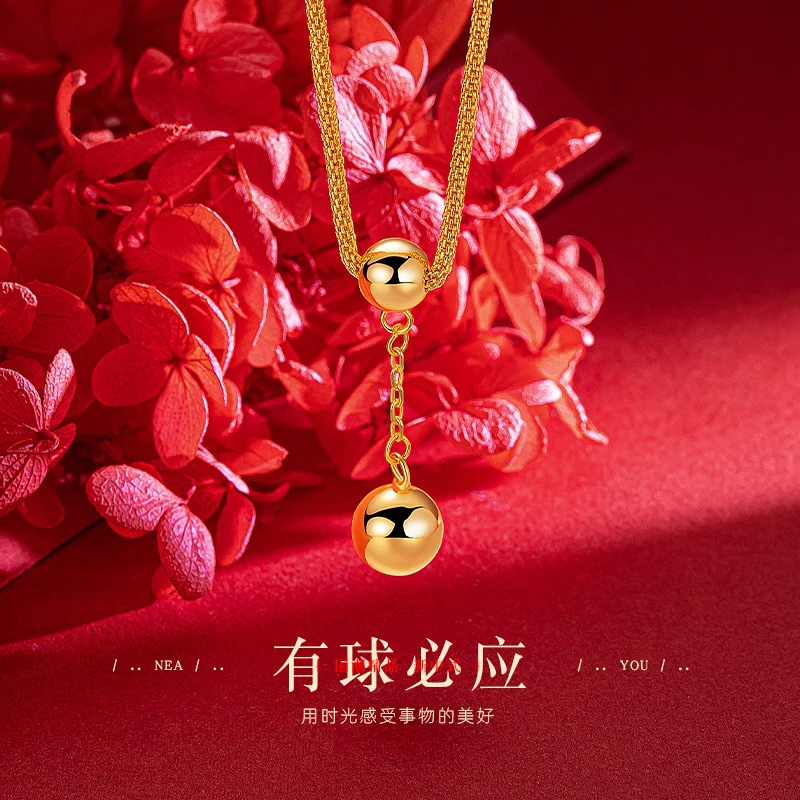 铜合金项链 小众设计有球必应蛇骨套链女金色球球蛇骨项链