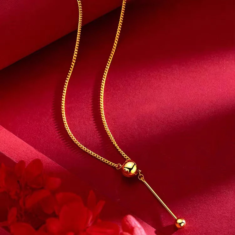 铜合金项链 新款金色有求必应光珠项链女高级感气质锁骨链首饰