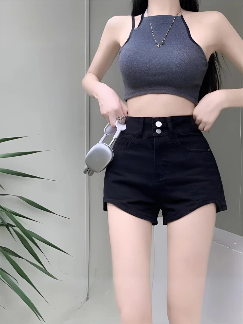 加绒时尚辣妹安哥拉红牛仔裤女新款高腰弹力修身显瘦包臀热裤短裤