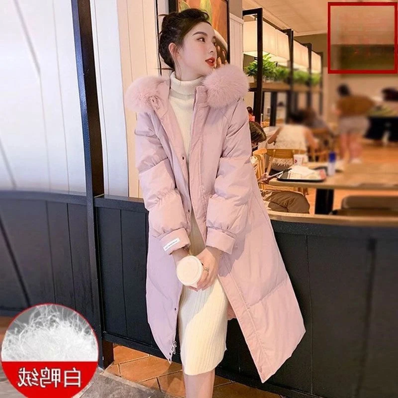 波司澄白鸭绒羽绒服女中长款2023冬季新款大毛领韩版过膝显瘦