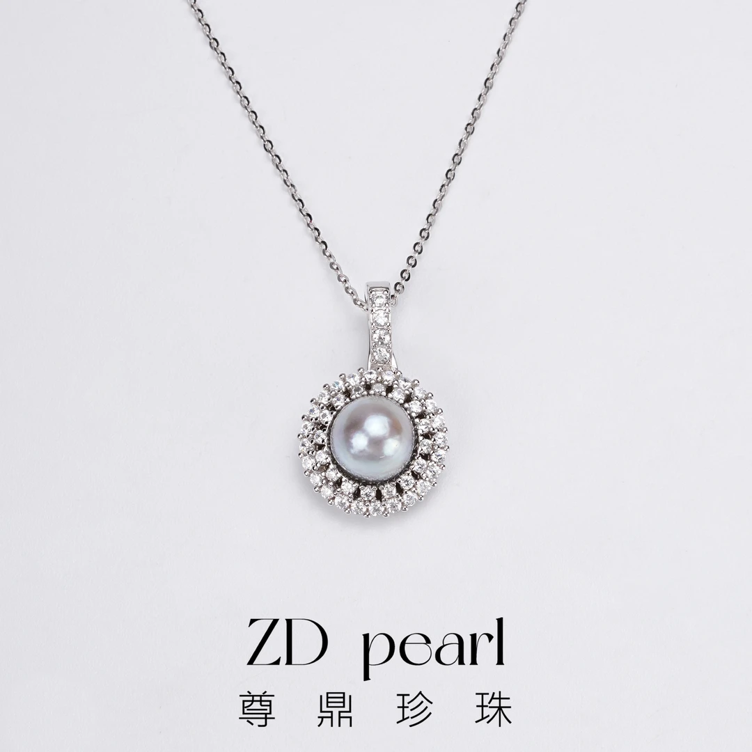 【鸭鸭】尊鼎珍珠-S925银海水珍珠真多麻色系吊坠（含银链）8-9mm