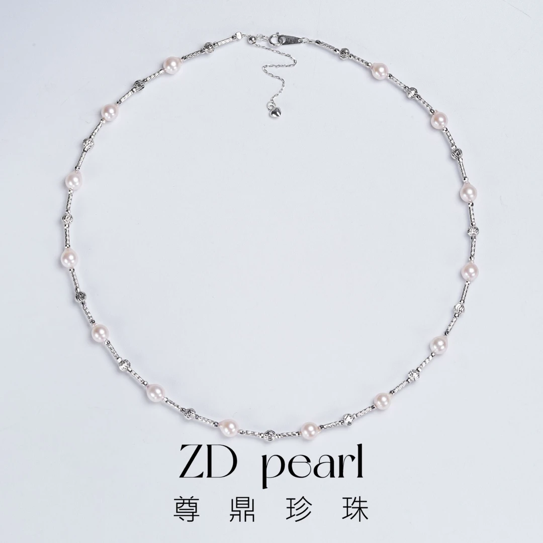 尊鼎珍珠-S925银海水珍珠中国南珠项链5-6mm微巴强光 RS