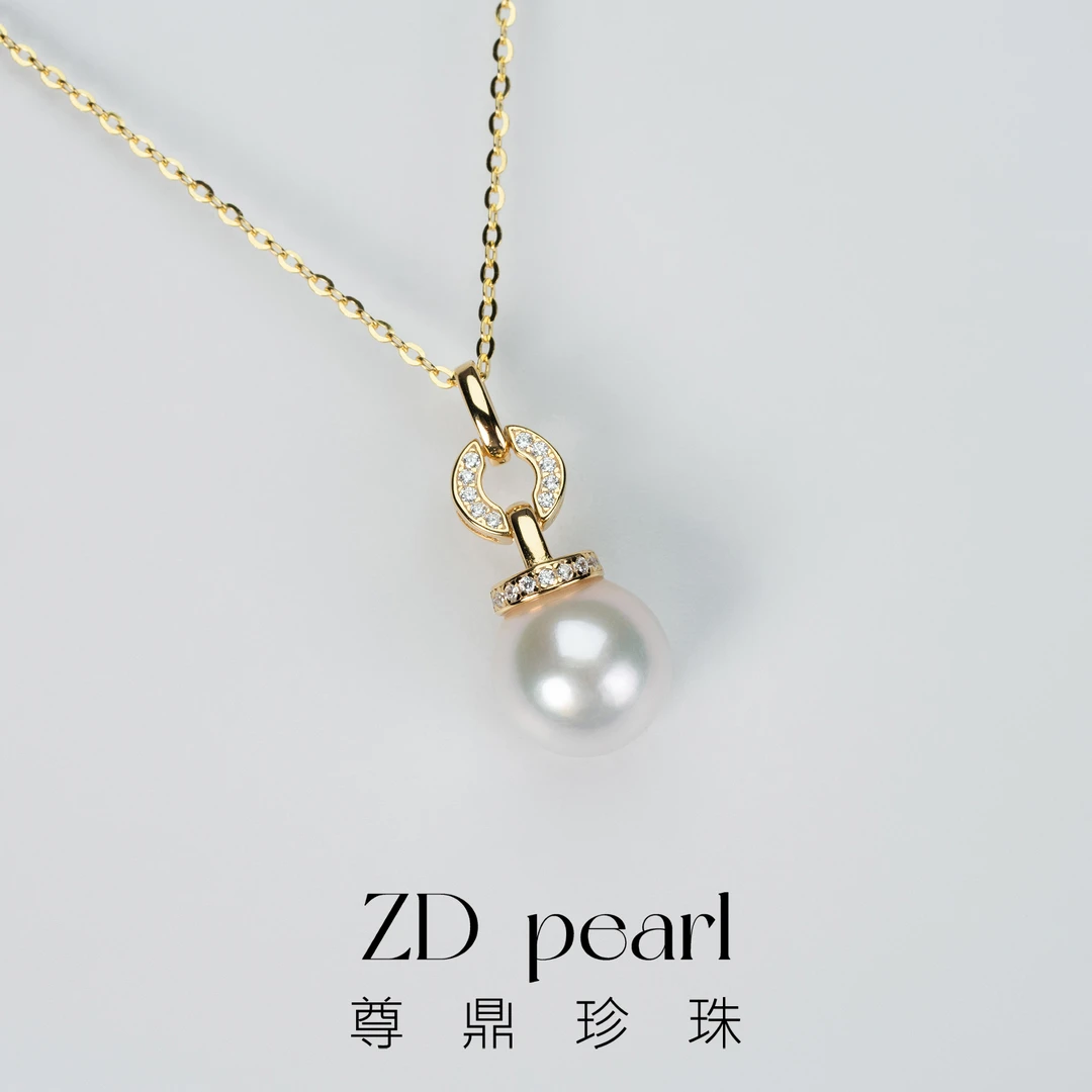 尊鼎珍珠-S925银镀金海水珍珠akoya吊坠9-10mm 微瑕强光-Nami
