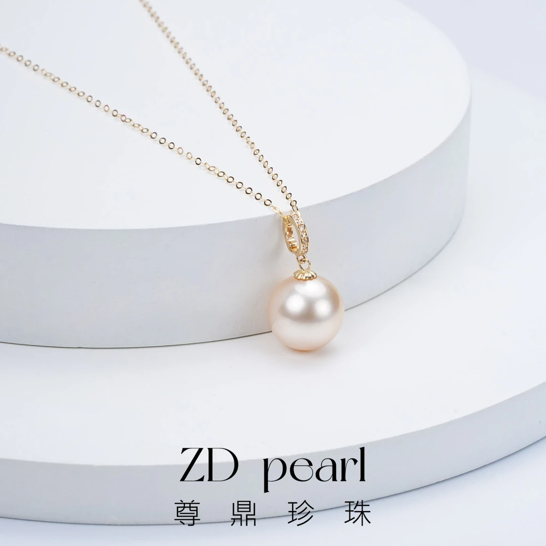 尊鼎珍珠-18K金海水珍珠金珠万能扣吊坠（含链）10-11mm 浅金RS