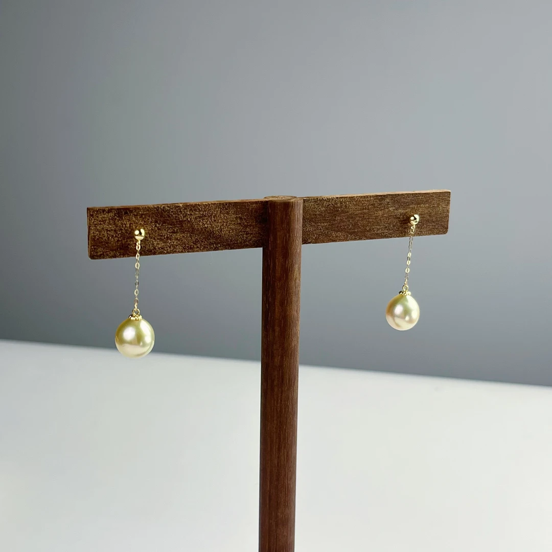 【佳文】尊鼎珍珠-18K金海水珍珠金珠耳饰+珠径9-10mm 孤品