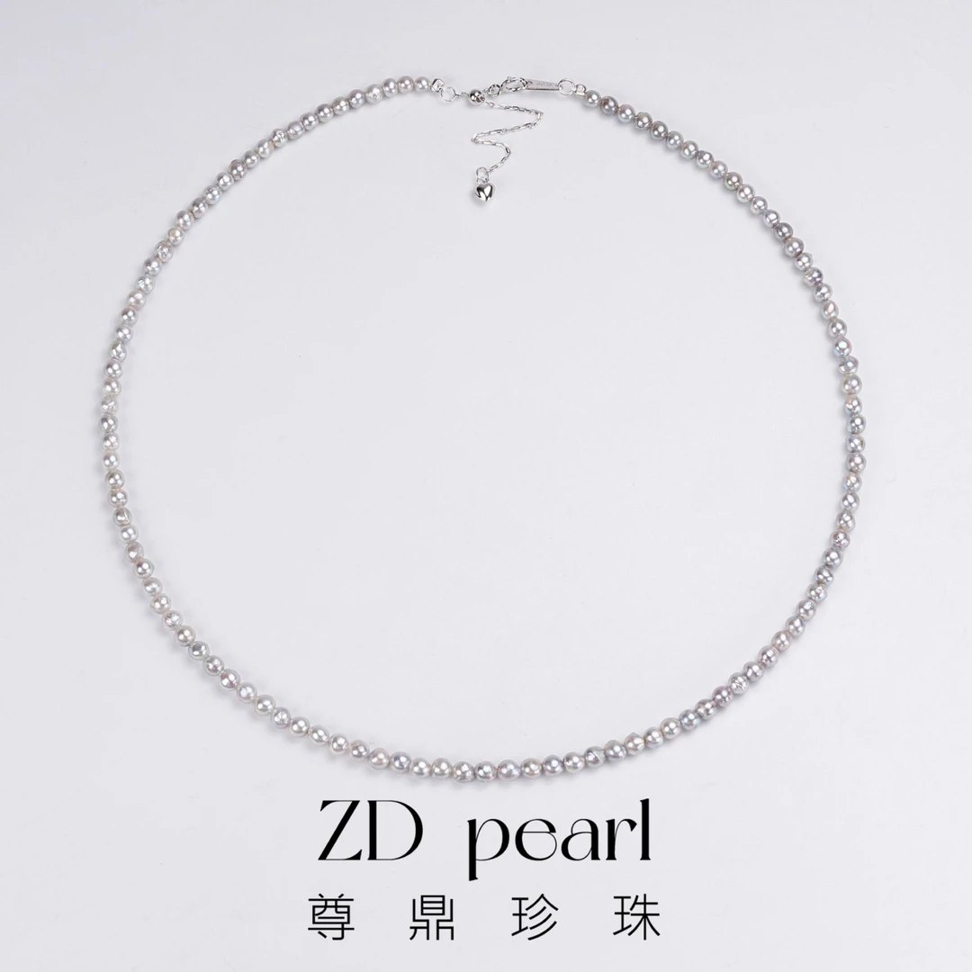 【鸭鸭】尊鼎珍珠-S925银海水中国南珠真多麻色巴洛克项链3-4mm