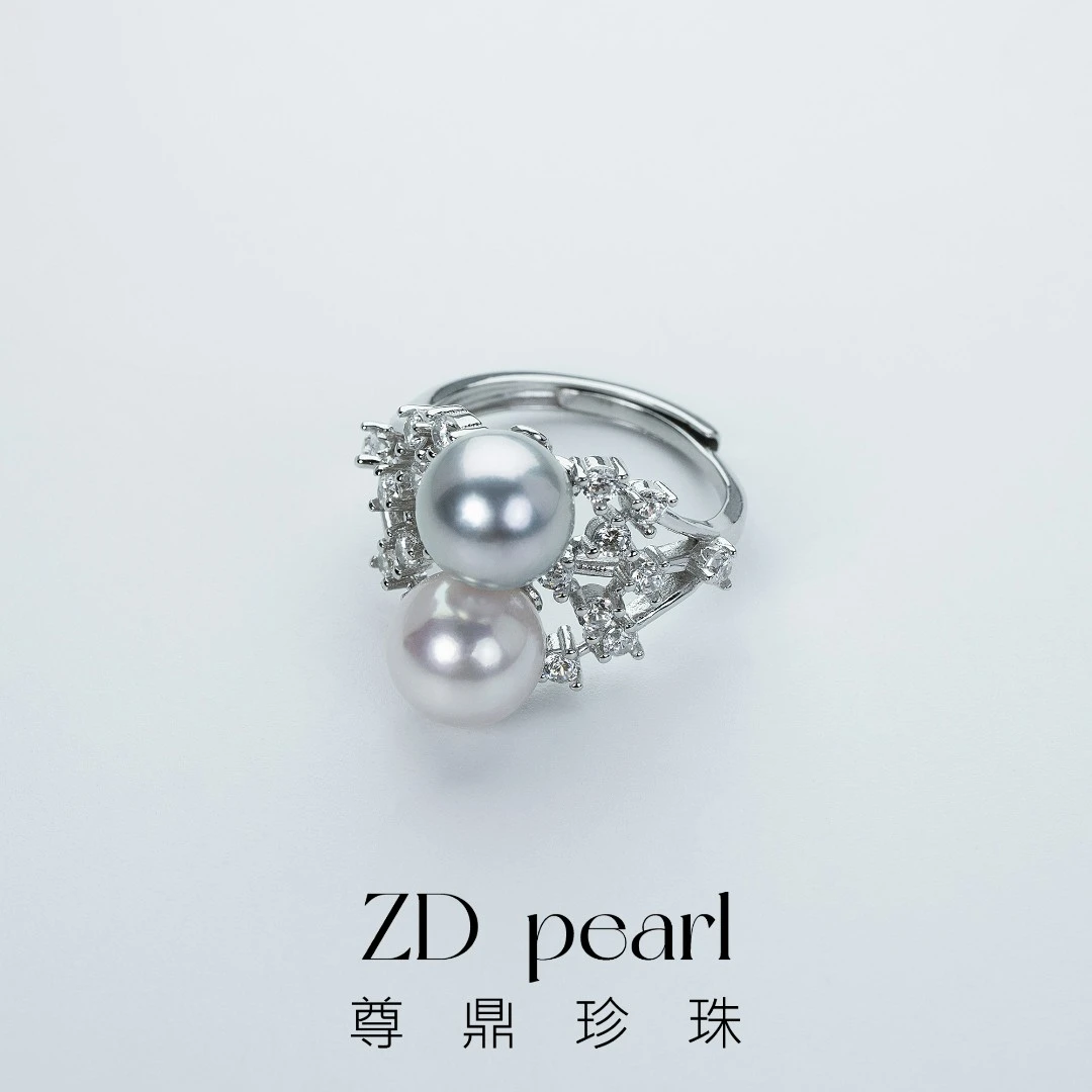 【溪溪】尊鼎珍珠-S925银海水珍珠中国南珠双珠戒指8-9mm