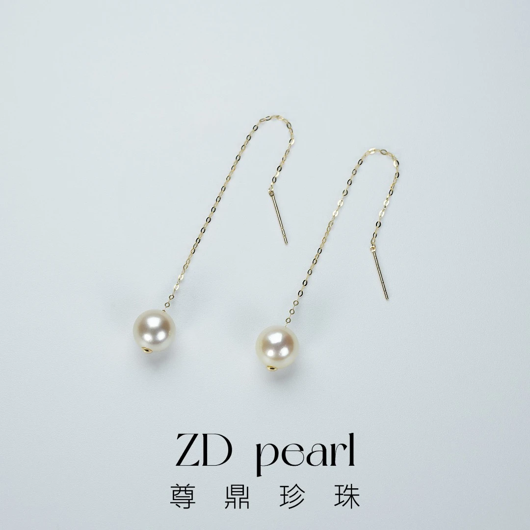 【佳文】尊鼎珍珠-18K金海水珍珠akoya耳线+珠径7-7.5mm 10g