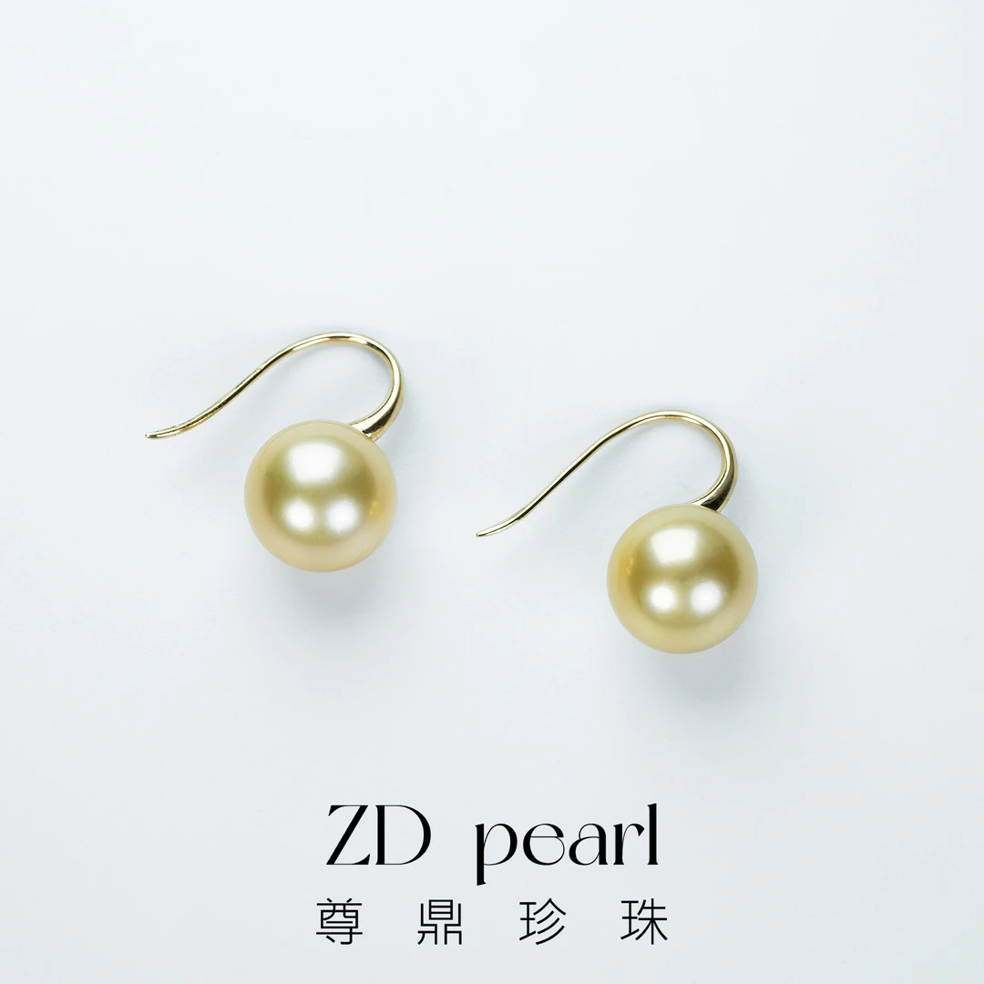 尊鼎珍珠-18K金海水金珠耳钩+珠径11-12mm-Nami孤品